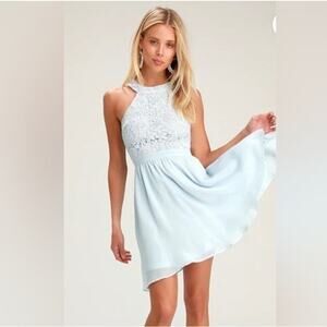Lulus Light Blue High Neck Dress Size S Small